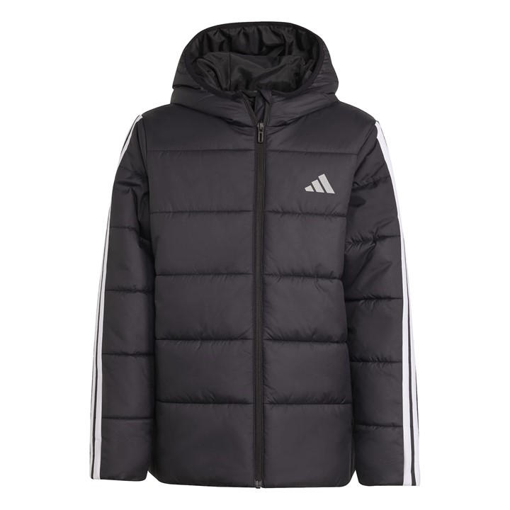Adidas  Kids Black Essentials 3S Hooded Long Sleeve Puffer Jacket in Size 13 - 14 Years, Sports Direct