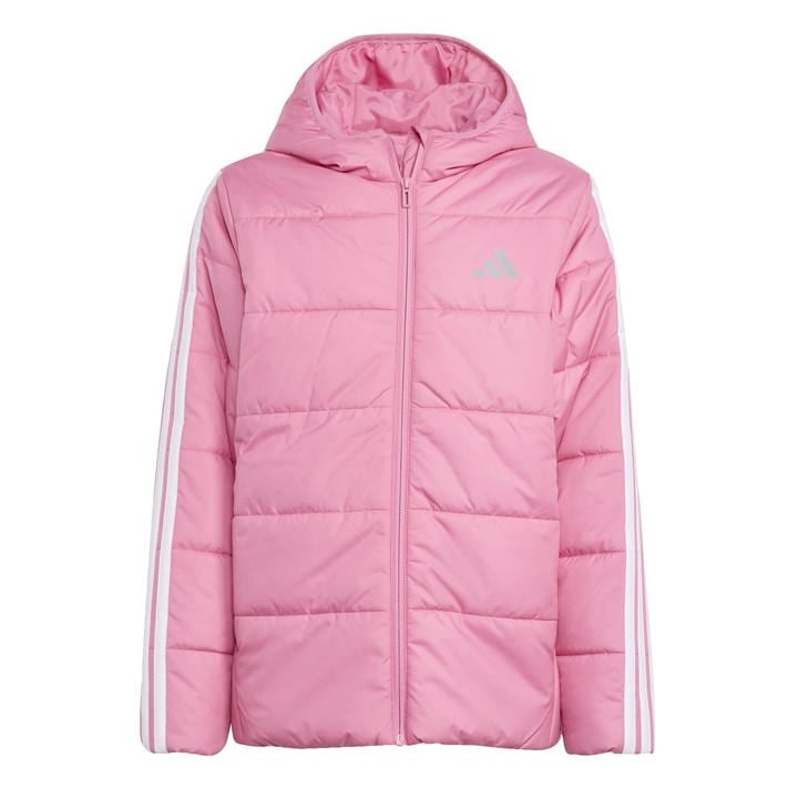 Adidas  Kids Pink Essentials 3S Hooded Long Sleeve Puffer Jacket in Size 13 - 14 Years, Sports Direct