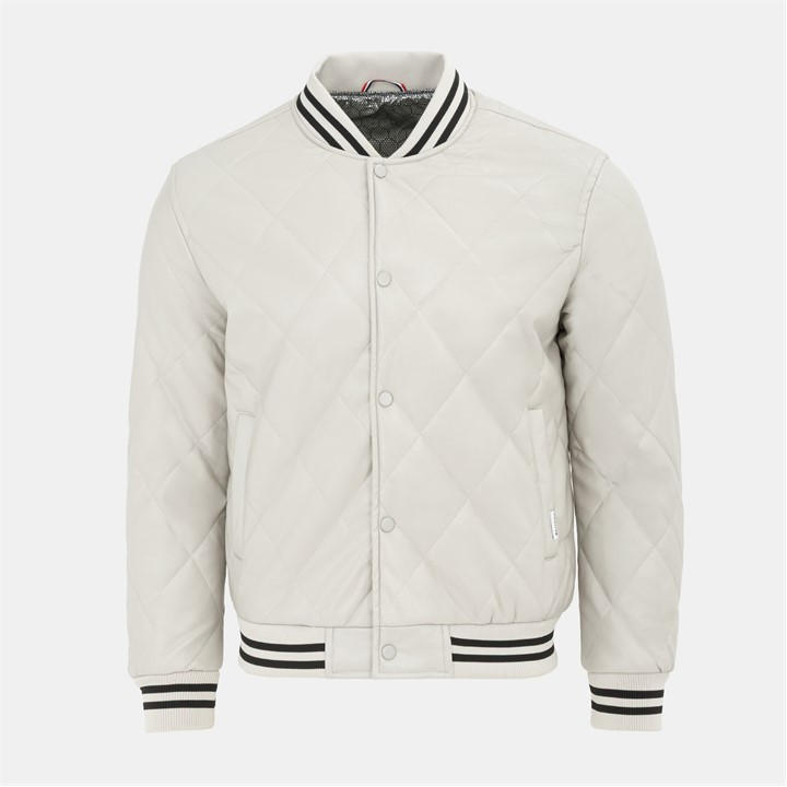 Firetrap Men's White Faux Leather Button Long Sleeve Quilted Jacket in Size XS, Sports Direct
