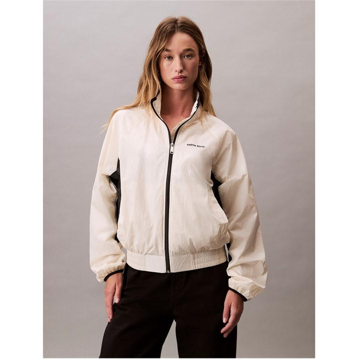 Calvin Klein Jeans Women's White Retro Track Funnel Neck Long Sleeve Windbreaker in Size 12, Sports Direct