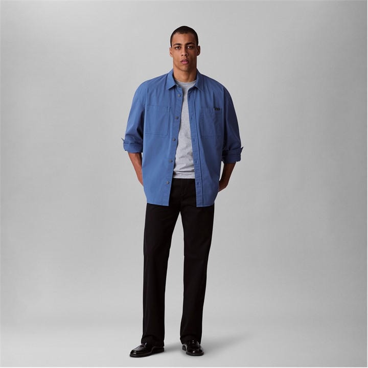 Calvin Klein Jeans Men's Blue Relaxed Chambray Cotton Long Sleeve Oversized Fit Overshirt in Size 2XL, Sports Direct