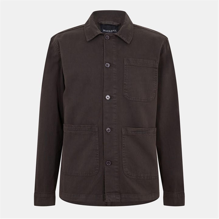 Brave Soul Men' Grey Twill Cotton Long Sleeve Overshirt in Size S, Sports Direct