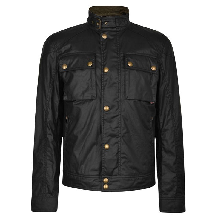 Belstaff Men's Black Racemaster Waxed Cotton Long Sleeve Funnel Neck Wax Jacket in Size 2XL, Sports Direct