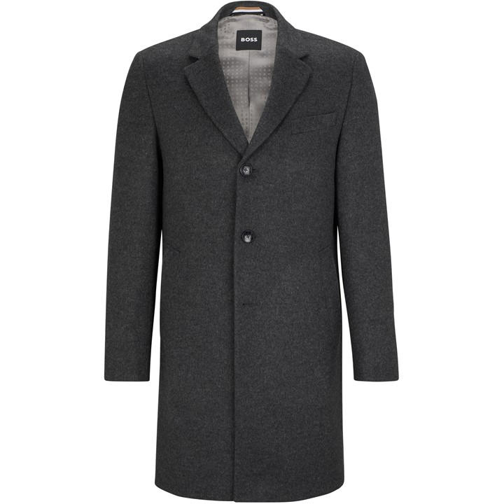 Boss Men's Grey Hyde Tailored Fit Long Formal Coat in Size L, Sports Direct