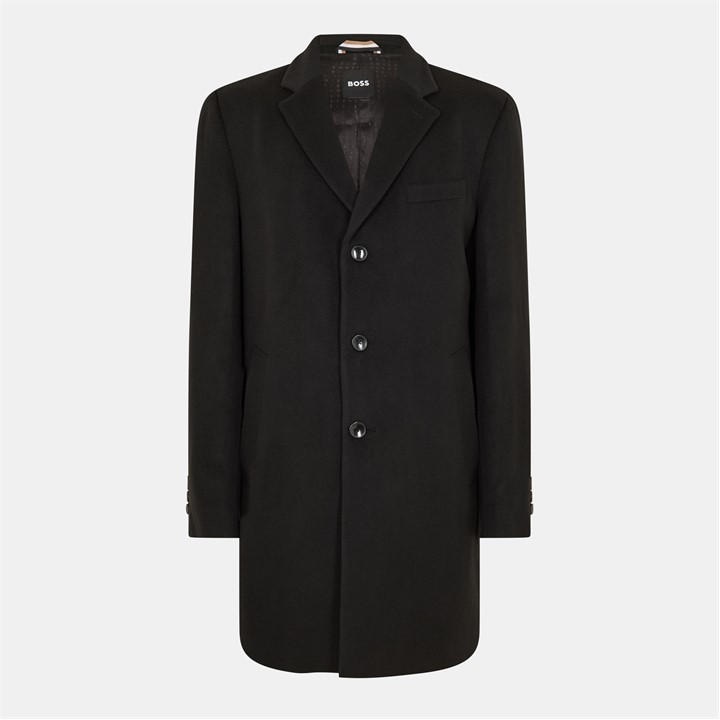 Boss Men's Black Hyde Tailored Fit Long Formal Coat in Size L, Sports Direct