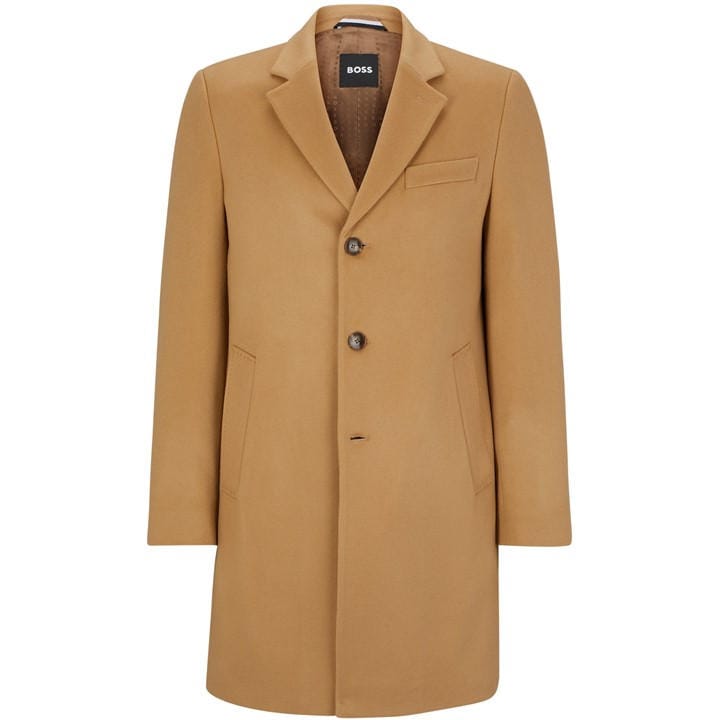 Boss Men's Beige Hyde Tailored Fit Long Formal Coat in Size XL, Sports Direct