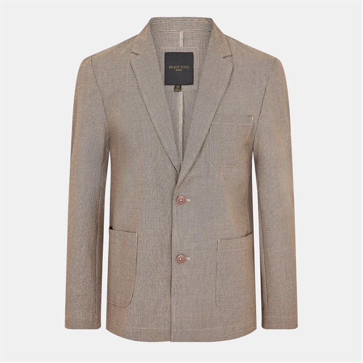 Brave Soul Men' Grey Light Blue Chambray Blazer With Pockets in Size S, Sports Direct