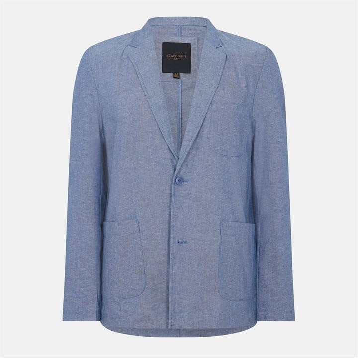Brave Soul Men' Blue Light Chambray Blazer With Pockets in Size S, Sports Direct