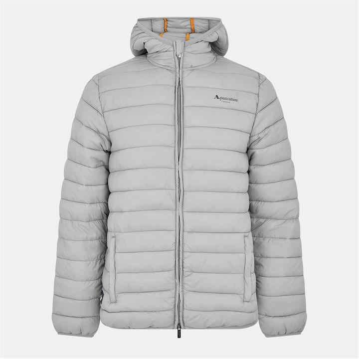 Aquascutum Men's Grey Hooded Hip Length Long Sleeve Medium Puffer Jacket in Size L, Sports Direct