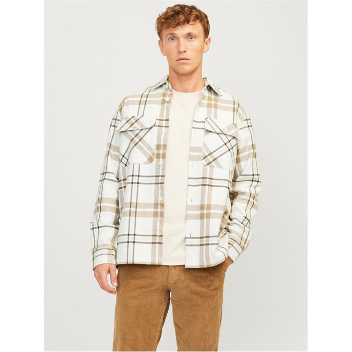 Jack And Jones Men's Beige Raymond Long Sleeve Overshirt in Size M, Sports Direct