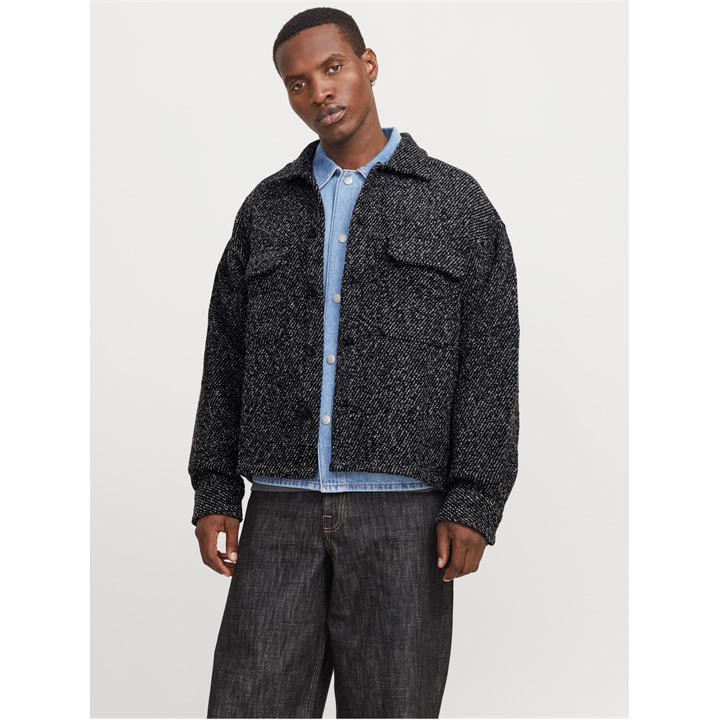 Jack And Jones Men' Black Winter Button-Front Overshirt in Size S, Sports Direct