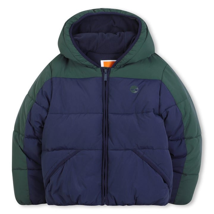 Timberland Boys Green Kids' Timber Colour Block Medium Puffer Jacket, Sports Direct