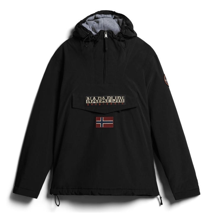 Napapijri Men's Black Rainforest Water Resistant Hooded Long Sleeve Rain Anorak in Size XS, Sports Direct