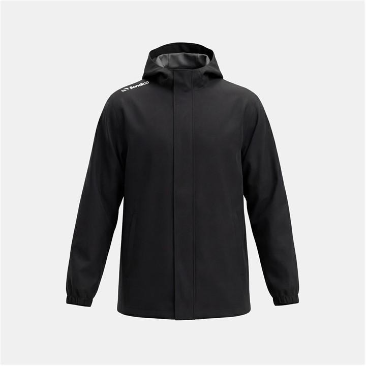 Sondico Men' Black Rain Jacket Waterproof Long Sleeve Hooded Rain Anorak in Size S, Sports Direct