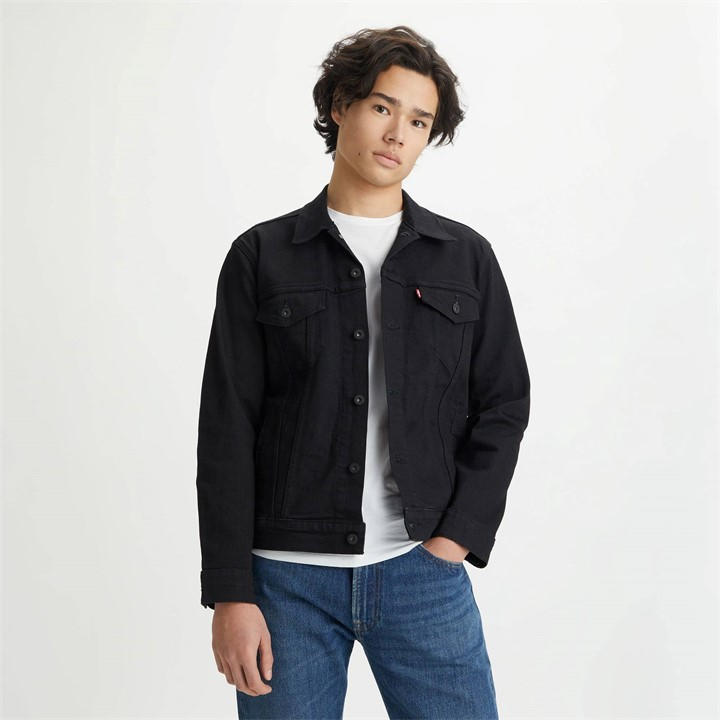 Levis Men's Black Trucker Cotton Long Sleeve Denim Jacket in Size M, Sports Direct