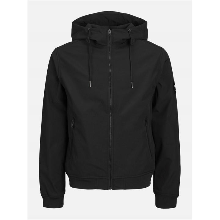 Jack And Jones Men's Black Zipped Hooded Softshell Jacket in Size L, Sports Direct