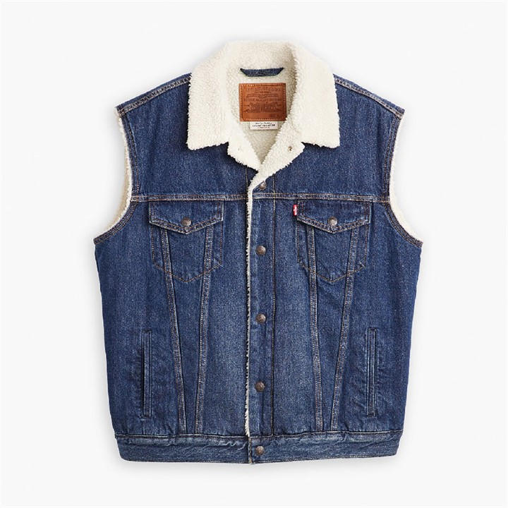 Levis Men's Blue Sleeveless Sherpa Jacket in Size XL, Sports Direct