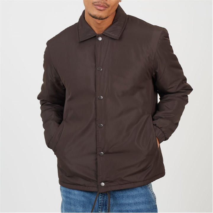 Brave Soul Men's Brown Padded Coach Jacket With Drawcord Hem in Size L, Sports Direct