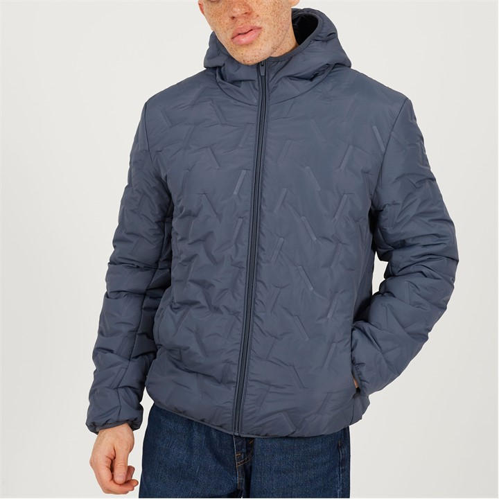 Brave Soul Men' Blue Padded Heat Seal Jacket With Hood in Size S, Sports Direct