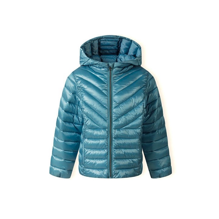 Minoti Girls Blue Quilted Hooded Jacket Zip Fastening Turquoise in Size 7 - 8 Years, Sports Direct