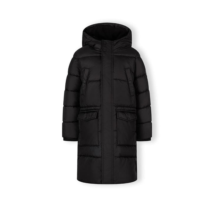 Minoti Boys Black Long Padded Coat With Hood And Snap Details in Size 7 - 8 Years, Sports Direct