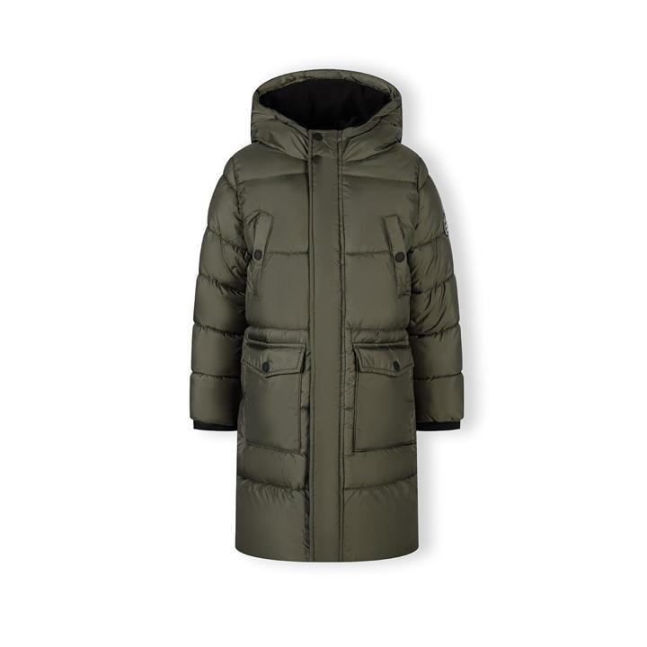 Minoti Boys Green Long Padded Coat With Hood And Snap Details Khaki in Size 12 - 13 Years, Sports Direct