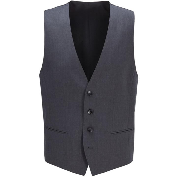 Boss Men' Grey Herringbone Twill Slim Fit Italian Wool Waistcoat in Size S, Sports Direct