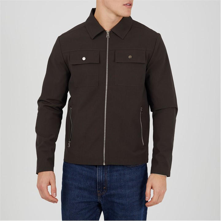 Brave Soul Men' Brown Bs Zip Up Shacket With Chest Pockets in Size S, Sports Direct