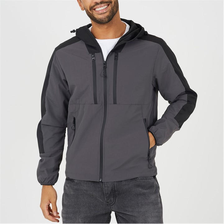 Brave Soul Men's Grey Colour Block Windrunner Windbreaker in Size L, Sports Direct