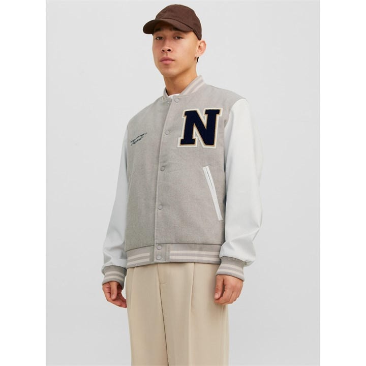 Jack And Jones Men's Grey College Wool Blend Bomber Jacket in Size 2XL, Sports Direct