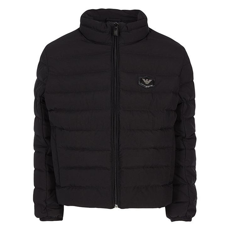 Emporio Armani Boys Black Kids' Duck Down Long Sleeve Short Puffer Jacket in Size 11 - 12 Years, Sports Direct