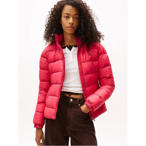 Vintage Cerise - Tommy Jeans - Women's Essential Quilted Wind Resistant Faux Fur Hood RDS Down Short Puffer Jacket