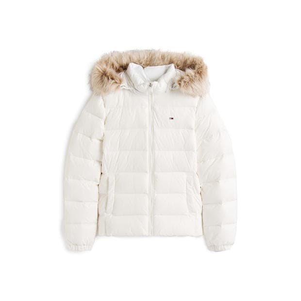 Ecru - Tommy Jeans - Women's Essential Quilted Wind Resistant Faux Fur Hood RDS Down Short Puffer Jacket