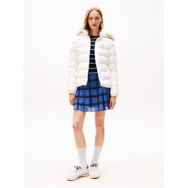 Ecru - Tommy Jeans - Women's Essential Quilted Wind Resistant Faux Fur Hood RDS Down Short Puffer Jacket