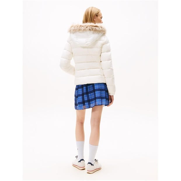Ecru - Tommy Jeans - Women's Essential Quilted Wind Resistant Faux Fur Hood RDS Down Short Puffer Jacket