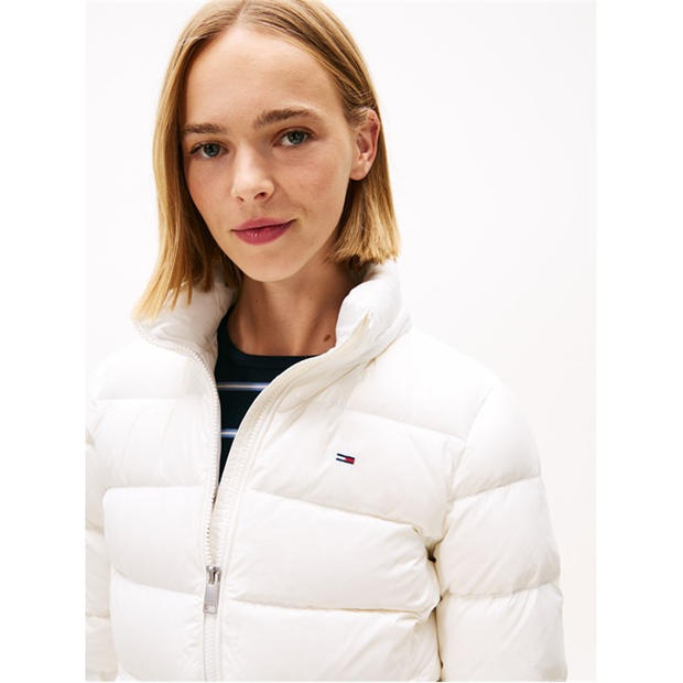 Ecru - Tommy Jeans - Women's Essential Quilted Wind Resistant Faux Fur Hood RDS Down Short Puffer Jacket