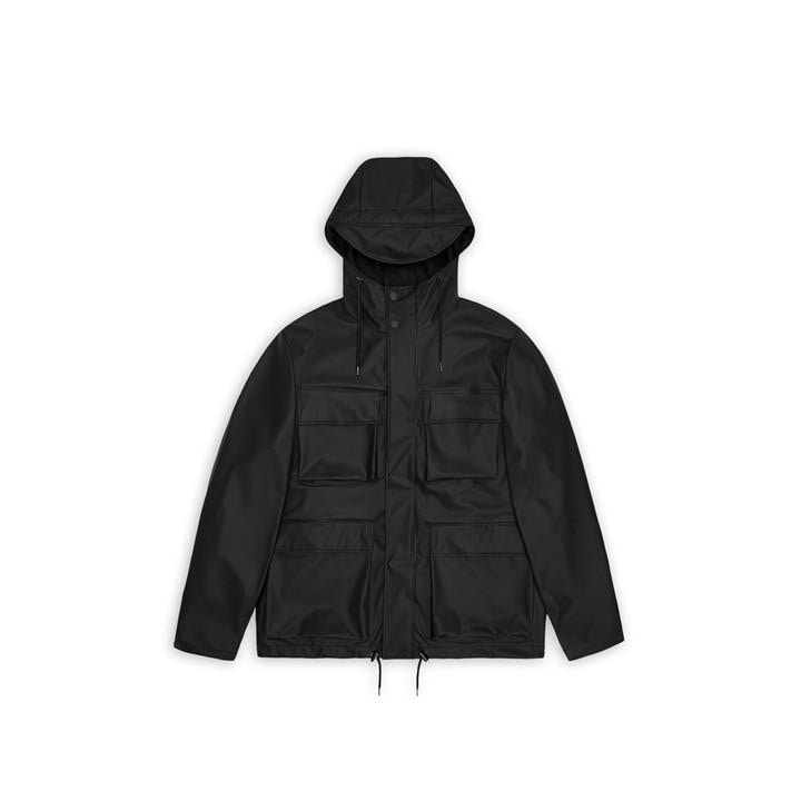 Rains  Black Pocket Waterproof Jacket in Size L, Sports Direct