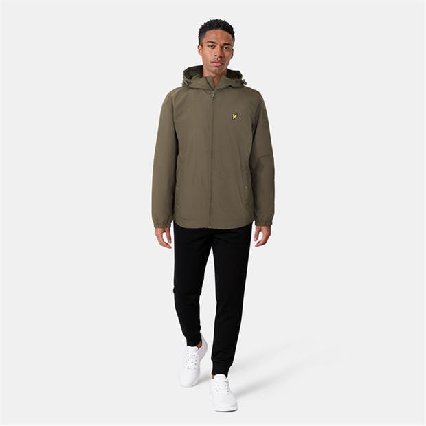 Olivinė W485 - Lyle and Scott - Men's Zip Through Cotton Wind Resistant Long Sleeve Hooded Rain Anorak