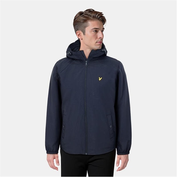 Navy Z271 - Lyle and Scott - Men's Zip Through Cotton Wind Resistant Long Sleeve Hooded Rain Anorak