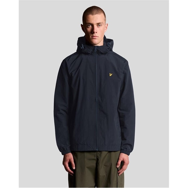 Navy Z271 - Lyle and Scott - Men's Zip Through Cotton Wind Resistant Long Sleeve Hooded Rain Anorak