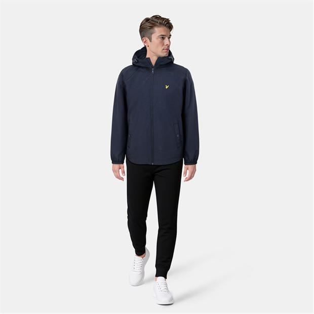 Navy Z271 - Lyle and Scott - Men's Zip Through Cotton Wind Resistant Long Sleeve Hooded Rain Anorak