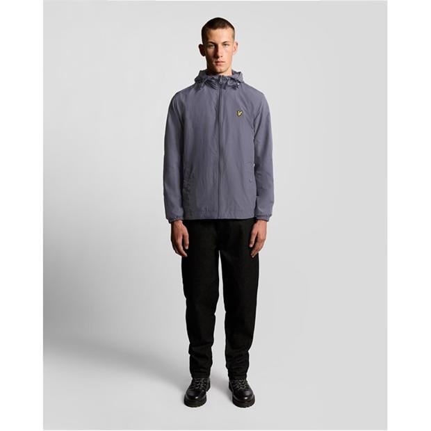 Pilko akmens X854 - Lyle and Scott - Men's Zip Through Cotton Wind Resistant Long Sleeve Hooded Rain Anorak