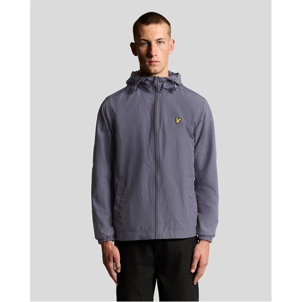 Pilko akmens X854 - Lyle and Scott - Men's Zip Through Cotton Wind Resistant Long Sleeve Hooded Rain Anorak