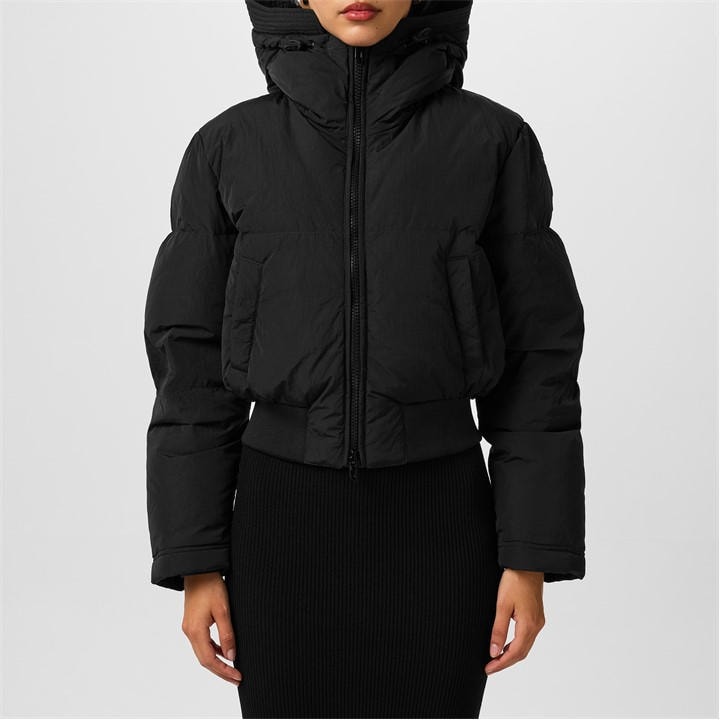 Diesel Women's Black Hooded Cropped Long Sleeve Short Puffer Jacket in Size 14, Sports Direct