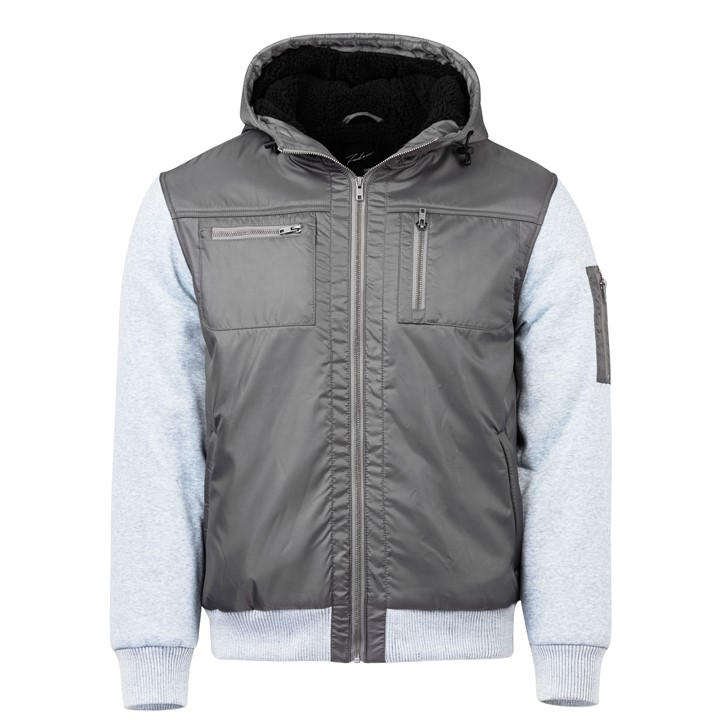 Fabric Men's Grey Classic Hooded Fleece-Lined Long Sleeve 5 Pocket Hybrid Jacket in Size 3XL, Sports Direct