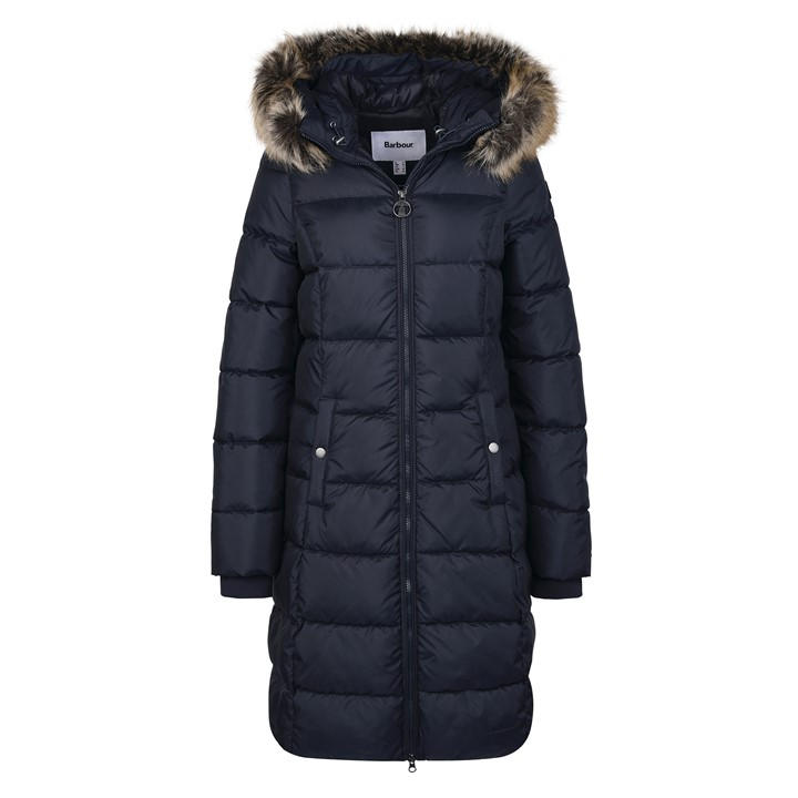 Barbour Women's Blue Rosoman Water Resistant Hooded Short Puffer Jacket in Size 8, Sports Direct