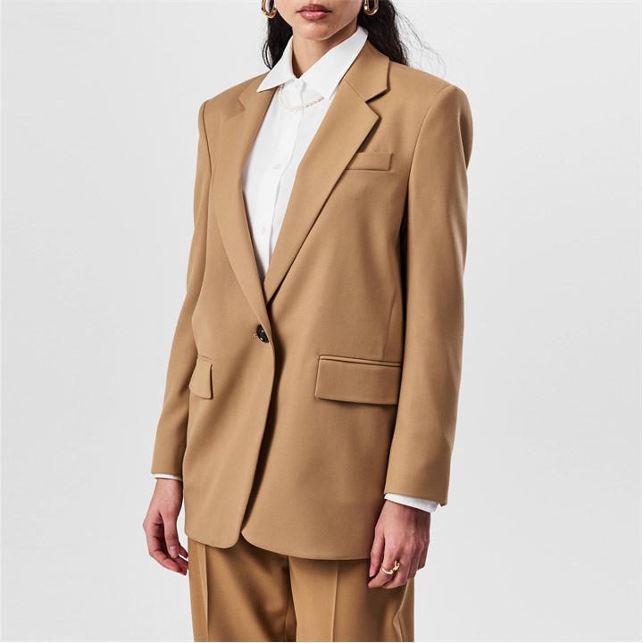 Boss Women's Beige Jaleno Long Sleeve Crease-Resistant Blazer