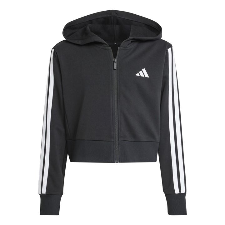 Adidas Girls Black Essentials 3-Stripes Zip Track Top Hoodie in Size 9 - 10 Years, Sports Direct