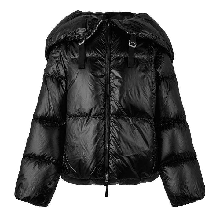Parajumpers Women's Black Water Flower Hooded Water Resistant Windproof Duck Down Short Puffer Jacket in Size 12, Sports Direct