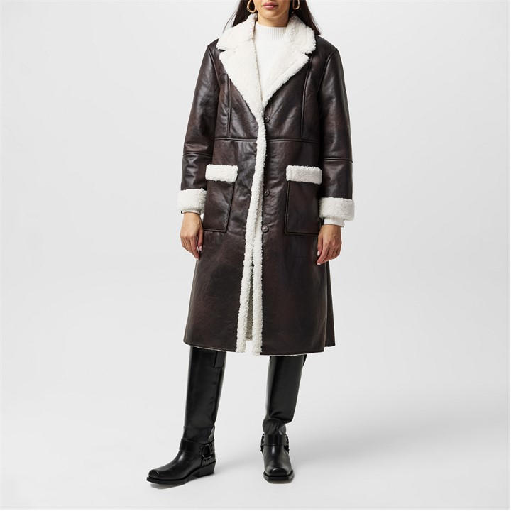 French Connection Women's Brown Arizona Asymmetric Zip Aviator Jacket in Size 8, Sports Direct
